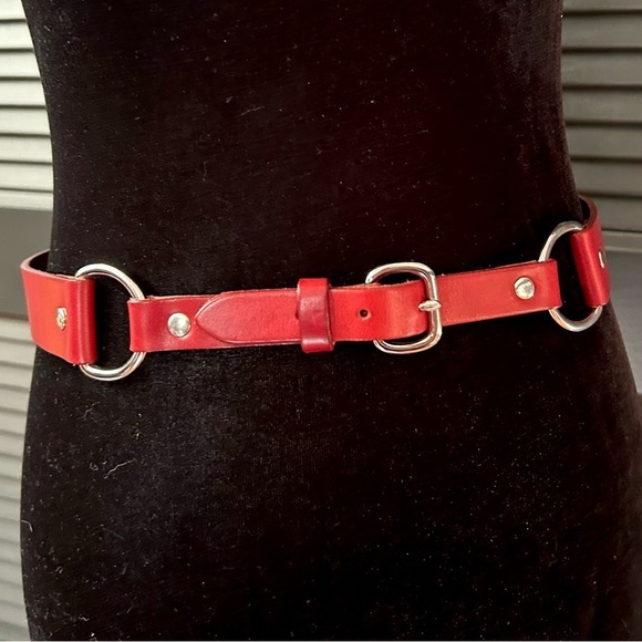 Banana Republic Red Leather Belt with Silver Buckle and Rings, Size Small - Picture 2 of 16